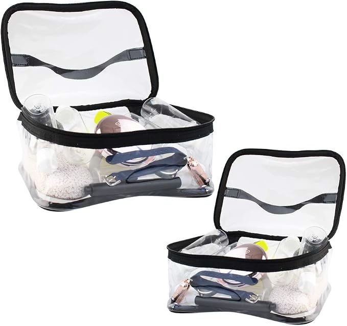 2 Pack Portable Clear Makeup Bag Zipper Waterproof Cosmetics Bag Transparent Travel Storage Carry Pouch PVC Zippered Toiletry Bag Organizers With Handle for Vacation Travel, Bathroom - Image 6
