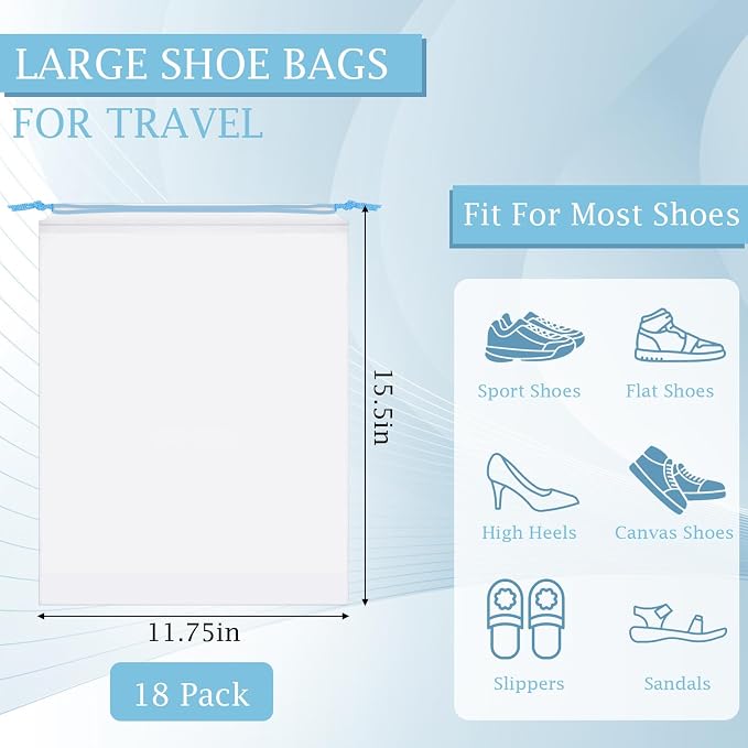 18 Pack Shoe Bags for Travel, Clear Travel Shoe Bags for Packing Colorful | Large Waterproof Portable Travel Shoe Storage Bag Travel Essentials Women for and Men - Image 2