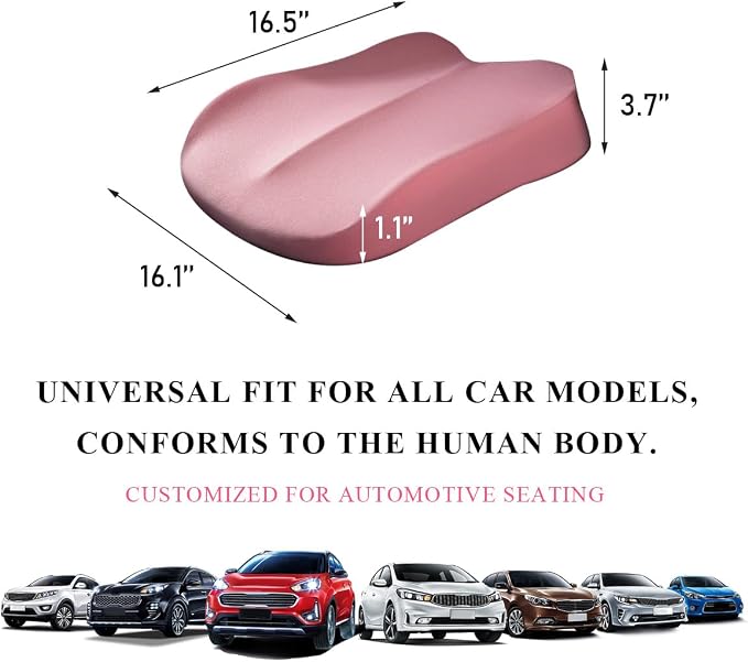 Car Seat Cushion, Comfort Memory Foam Car Cushion, Non-Slip Auto Booster Seat Cushion for Improve Driving Vision, Suitable for Vehicles Trucks SUVs Car Accessories (Pink) - Image 2