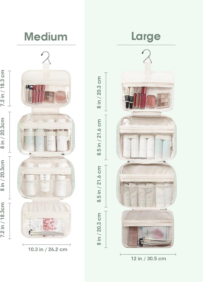 Narwey Striped Hanging Toiletry Bag for Women Travel Makeup Bag Organizer Toiletries Bag for Travel Size Essentials Accessories Cosmetics (Mint Green Stripe (Medium)) - Image 6