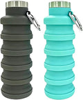 YCT Collapsible Water Bottle 17oz（500ml），Travel Portable Sport Water Bottle，Reusable Silicone Foldable Water Bottles for Gym Camping Hiking (Black+Teal) by YCT