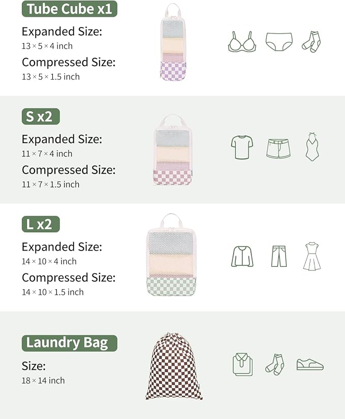 Narwey 6 Set Compression Packing Cubes for Travel Women Men, Travel Cubes for Carry On Suitcase, Durable Compression Luggage Organizer Bags - Image 4