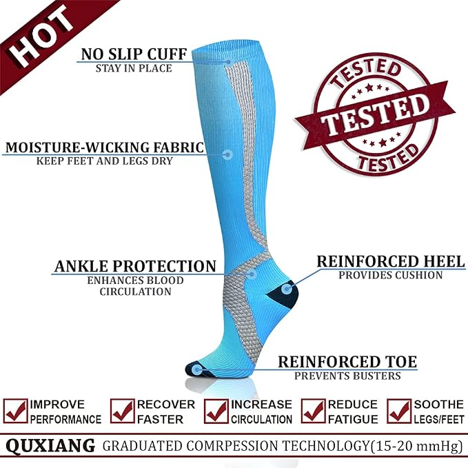 QUXIANG Copper Compression Socks for Women & Men Circulation (8 Pairs) - Best for Running Athletic Cycling - 15-20 mmHg - Image 4