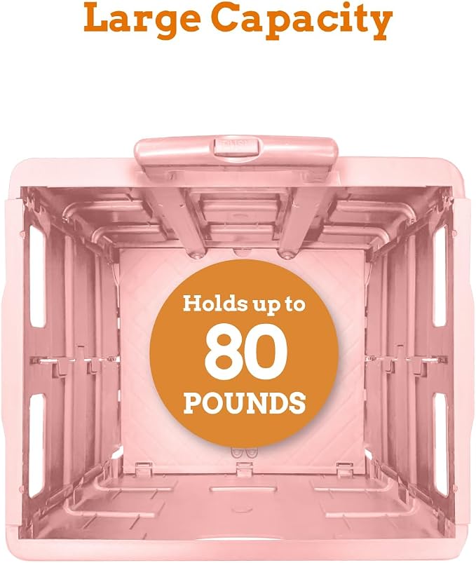 Inspired Living Ultra-Slim Rolling Collapsible Storage Pack-N-Roll Utility-carts, with Telescopic Handle, for Home, Garden, Shopping, Office, School use, Large, Raspberry Pink - Image 3