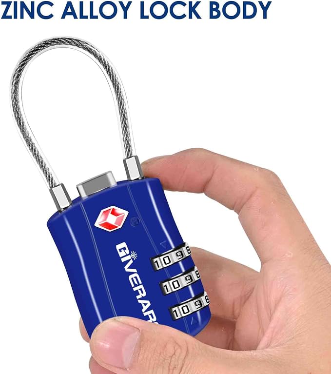 GIVERARE 2 Pack TSA Approved Luggage Locks, Combination Travel Cable Lock, Re-settable 3-Digit Padlocks with Alloy Body, Keyless TSA Padlock for Gym Locker, Golf Bag Case-Blue - Image 5