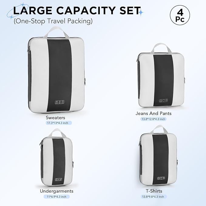OlarHike 4 Set Compression Packing Cubes for Travel Essentials,Compressible Expandable Space Saver Bags for Organizing Clothes,Luggage Suitcase Garment Bags with Over 1000 pcs Mesh Holes(Black) - Image 2