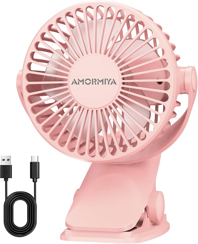 Portable Clip on Fan Rechargeable Mini for Desk Golf Camping Pink | 4000mAh 20H Battery, Quiet Brushless Motor 4.5m/s, One-Click Shutdown, 3 Speeds, Detachable Cover, Type-C Charge, 360° Rotate by Redefiningsummercomfortandmakingdailylifemoreconvenient
