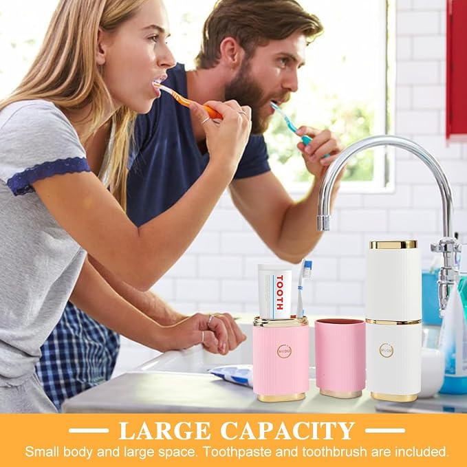 2 Pcs Travel Toothbrush Case, Portable Toothbrush Holder(White,Pink) | 8.27Inch Breathable Toothbrush Holder for Traveling Camping Business Trip School Bathroom - Image 5
