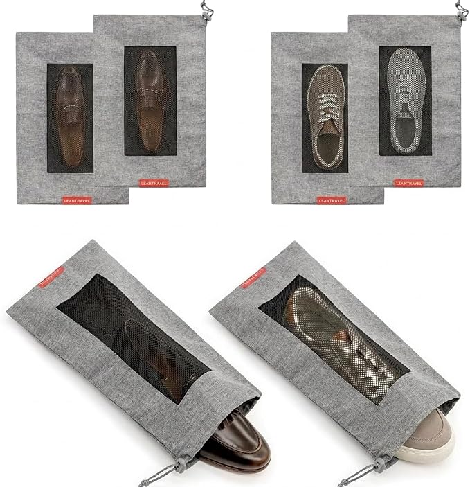 LeanTravel Shoe Bags with Mesh Window, Drawstring Cord Lock, Set of 6, Grey by LeanTravel