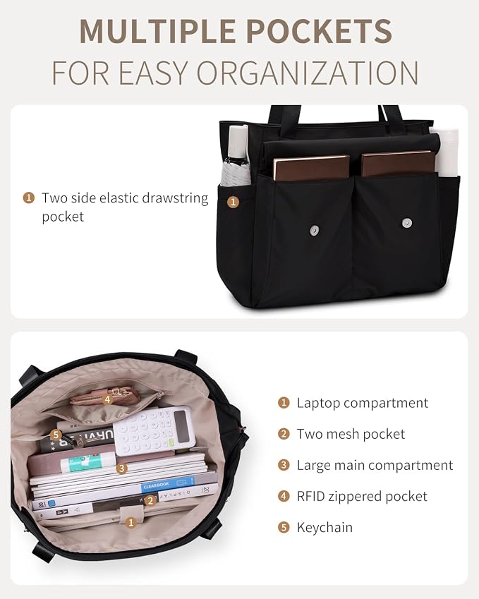 ECOHUB Tote Bag for Women Work Tote Bag with Laptop Compartments Lightweight Shoulder Bag Handbag for Travel College Teacher - Image 8