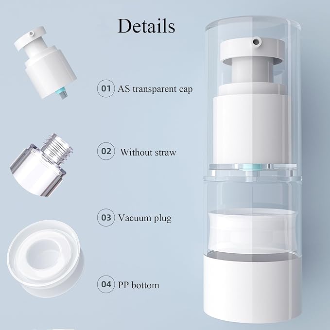 Qeuly 3 Pcs Airless Pump Bottles, 1.7 oz Travel Size Pump Bottles (SN-50) | Refillable, BPA-Free, Leek Proof Lotion Dispensers for Foundation, Moisturizer, Creams, Cosmetic - Image 5