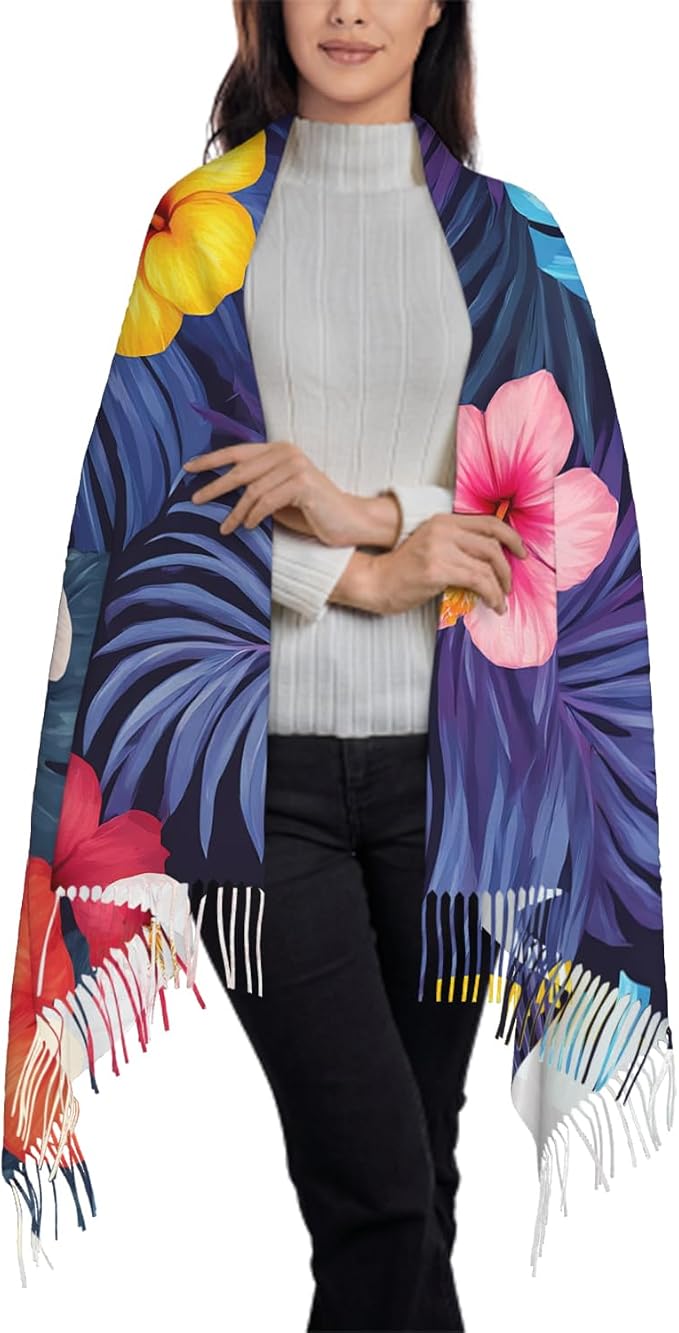 IBILIU Oversize Scarf for Women Floral Flower Purple Prune Color Scarf Tassel Scarves Fall Winter Shawl Wraps - 77.6 x 28.3in - Image 3