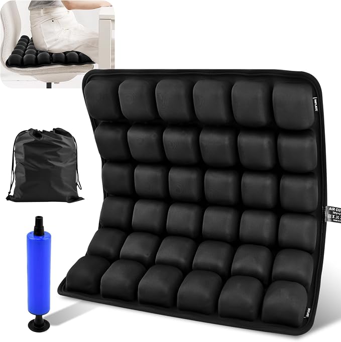 Portable Inflatable Seat Cushion, Airplane Seat Cushion, Press Type 3D Air Cushion for Office Chair, Wheelchair, Car, Travel – Pressure Relief, Breathable & Comfort Support(Color:Black) - Image 8