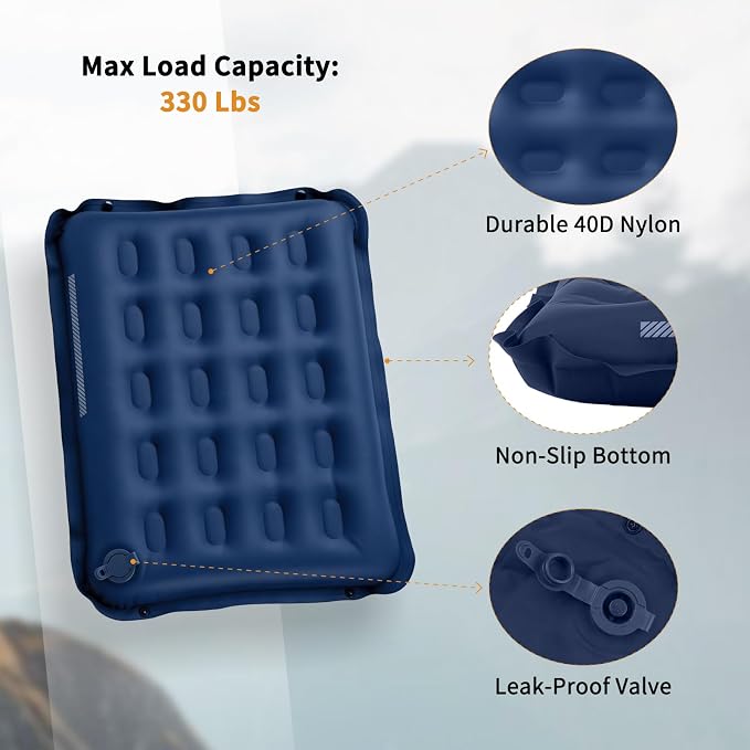 Inflatable Seat Cushion with Adjustable Firmness (Dark Blue) | adjustable firmness, lightweight, waterproof, non-slip. For stadium, office, camping, car & long flights - Image 7
