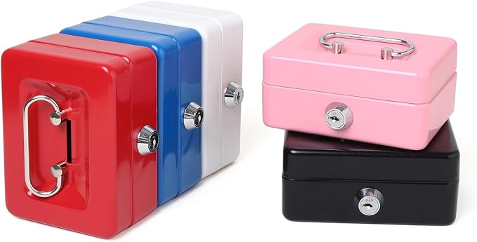 Jssmst Small Cash Box with Lock and Slot, Metal Coin Piggy Bank for Adults and Kids, Pink Locking Money Box - Image 7