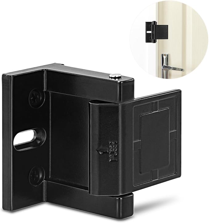 High-Security Reinforced Door Lock – Aluminum Privacy Latch for Home and Hotel, Easy Installation with Stainless Steel Screws, Interior Night Lock for Added Protection (Black-1 Pack) by Unknown
