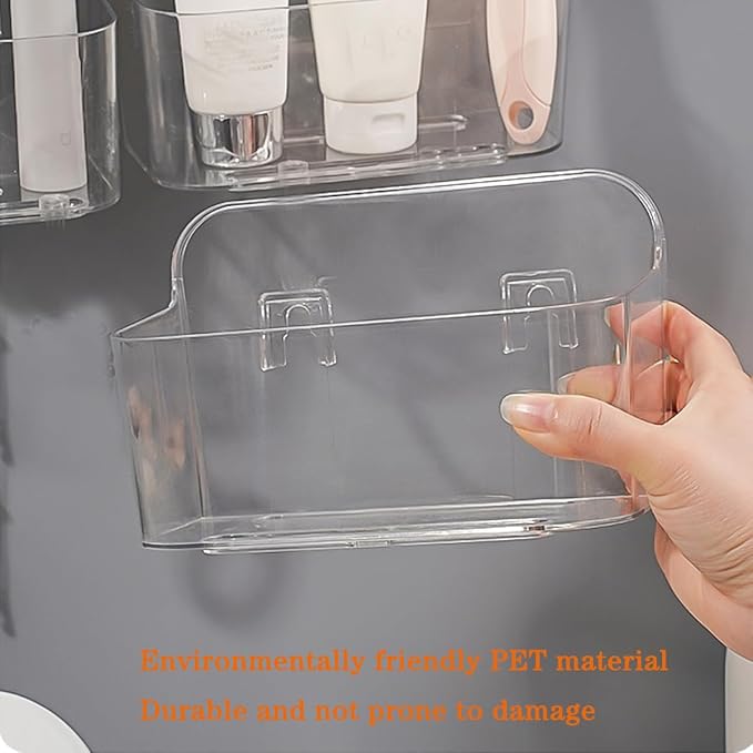 2pcs Adhesive Wall Mount Organizer Box,Acrylic Shelves for Wall,No Drilling Hang Walls,with Self Adhesive Tape,Automatic Draining for Bathroom, Kitchen, Living Room - Clear (Small) - Image 7