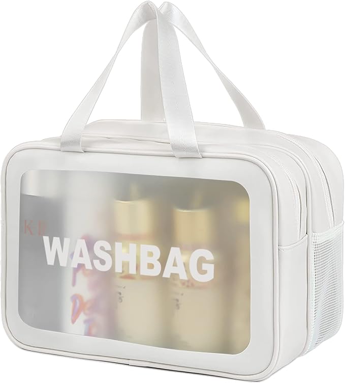 DAPOWER Travel Toiletry Bag for Women and Men, Matte Translucent Toiletry Bag with Handy Handle, Makeup Cosmetic Organizer Bag for Travel Toiletries Accessories (White-XL) by DAPOWER