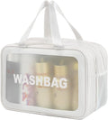 DAPOWER Travel Toiletry Bag for Women and Men, Matte Translucent Toiletry Bag with Handy Handle, Makeup Cosmetic Organizer Bag for Travel Toiletries Accessories (White-XL) by DAPOWER