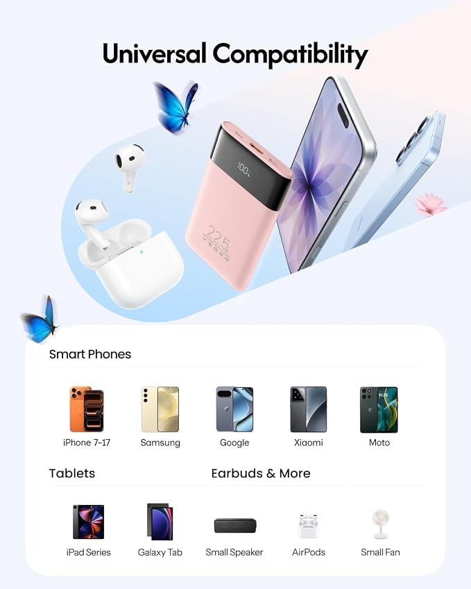 VEGER 10000mAh 22.5W Fast Charging Portable Charger with Built-in Cables | 0.4lb Slim USB C Power Bank, Small Battery Pack for iPhone 17/16/15/14/13 iPad Samsung, Flight Safe, Travel Essential, Pink - Image 7