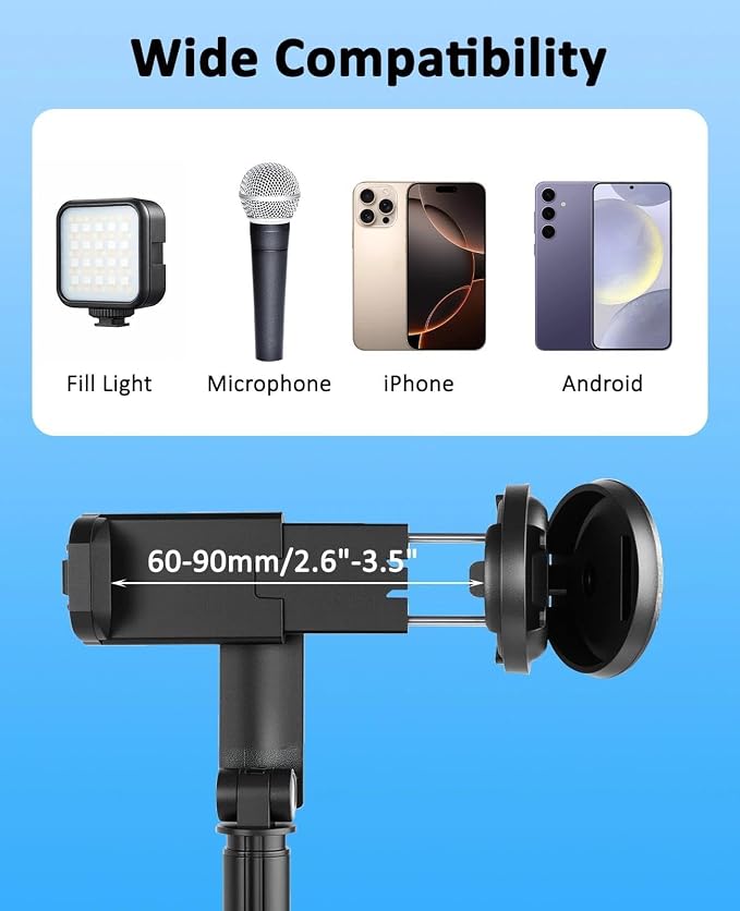 WOVTE 67" Automatic Phone Tripod, Auto-Open Selfie Stick Tripod with Wireless Remote, Portable Travel Phone Stand Compatible with iPhone/Android for Photograph, Video Recording, Live Streaming (Black) - Image 6