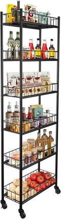 Utility Slim Storage Cart 6 Tier Narrow Metal Frame Carts | 6 Tier Narrow Kitchen Storage Cart,Laundry Room Carts, for Kitchen,DiningRoom,Living Room,Home Office,Classic Black by Daarcin