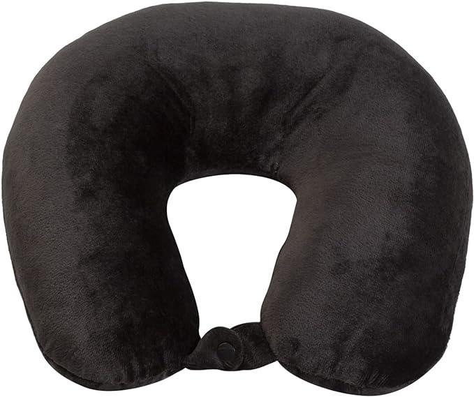 Wolf Essentials Adult Cozy Soft Microfiber Neck Pillow for Travel – Compact, Machine Washable - Perfect for Airplane, Car, or Home Use - Filled and Finished in The USA – Black by WorldsBest