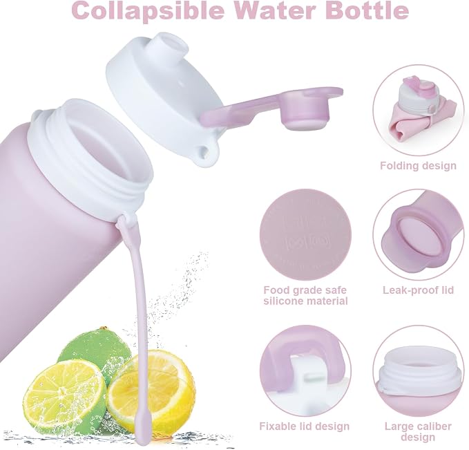 PLTCAT Collapsible Water Bottle, 19oz Foldable Bottle BPA Free Reusable Lightweight Leak-Proof Travel Silicone Water Bottle for Travel, Gym, Hiking, Office, Camping - Image 5