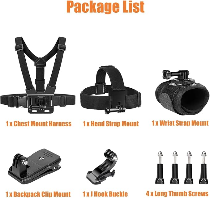 4 in 1 Universal Accessories Kit for Action Camera, Chest Strap Harness, Head Strap Mount, 360° Rotating Wrist Strap Mount and Backpack Clip Holder, Adjustable Action Camera Accessories Kit - Image 7
