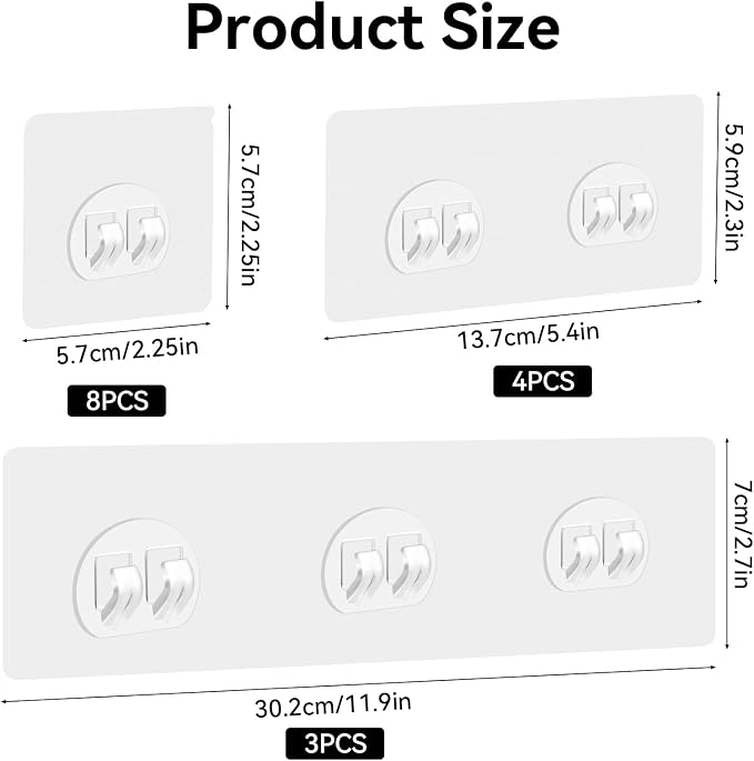 Shower Caddy Adhesive Hooks Replacement for Bathroom, No Drilling | 15 Pack, 3 Sizes, Strong Adhesive Hooks, for Bathroom Storage Shelves & Kitchen Racks Rack, Waterproof - Image 2