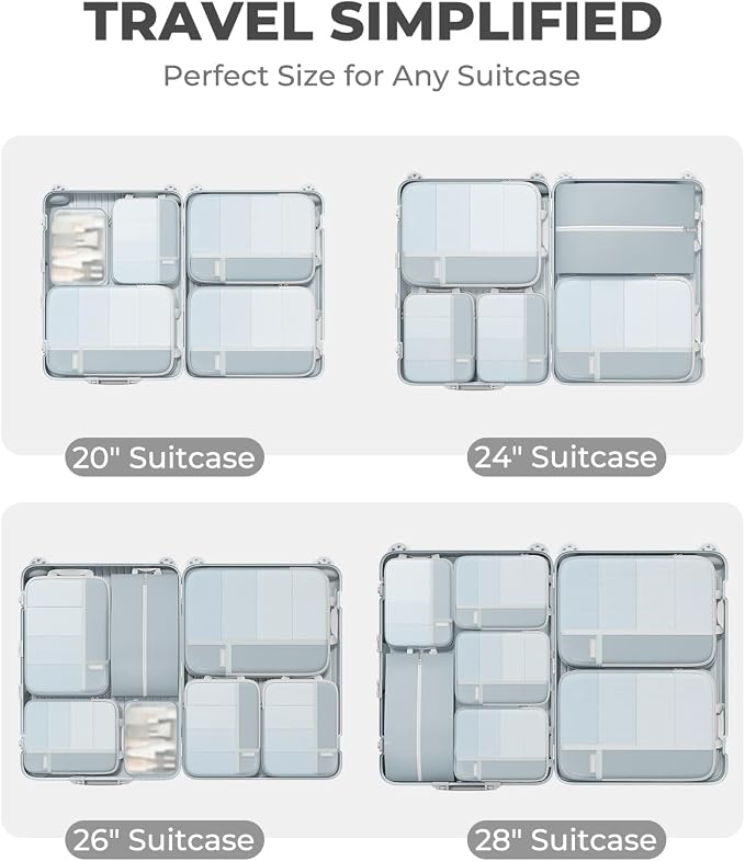 Percover Compression Packing Cubes for Travel, 10-Piece Structured Compression Organizer Set with Toiletry Bag, Laundry Bag & Shoe Bag for Carry-On & Checked Luggage, Slate Blue - Image 5