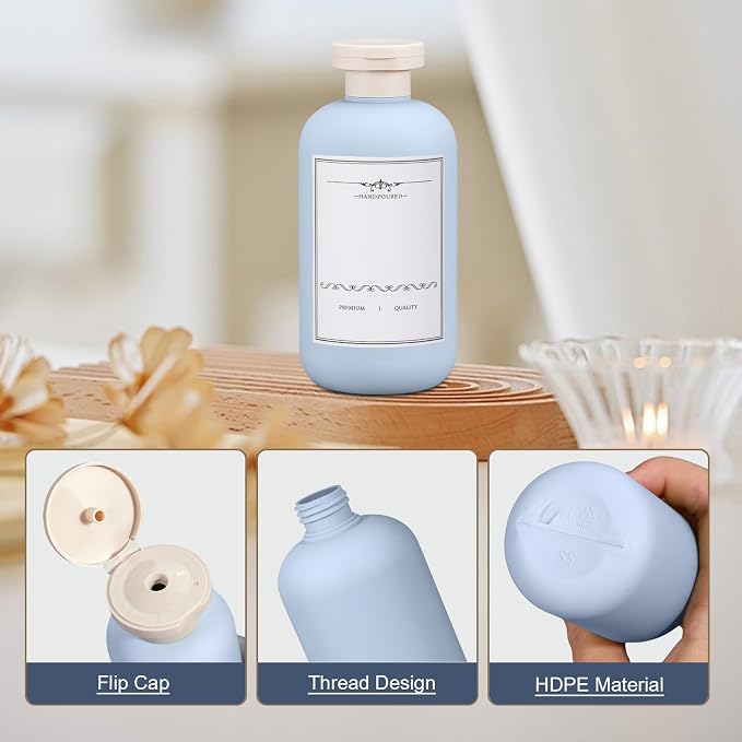 6.8oz Travel Bottles for Toiletries, Empty Plastic Squeeze Bottles with Flip Cap, Lotion Container for Toiletries Travel Size Shampoo and Conditioner (3 pack, bule) - Image 3