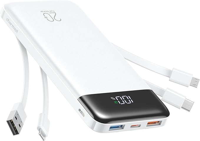charmast Portable Charger Built-in Cables, 20000mAh Power Bank 6-Output | Travel Fast Charging Battery Pack for iPhone 17/16/15 Samsung Android, Flight-Approved, Multi-Device, USB-C & USB-A, LED % by charmast