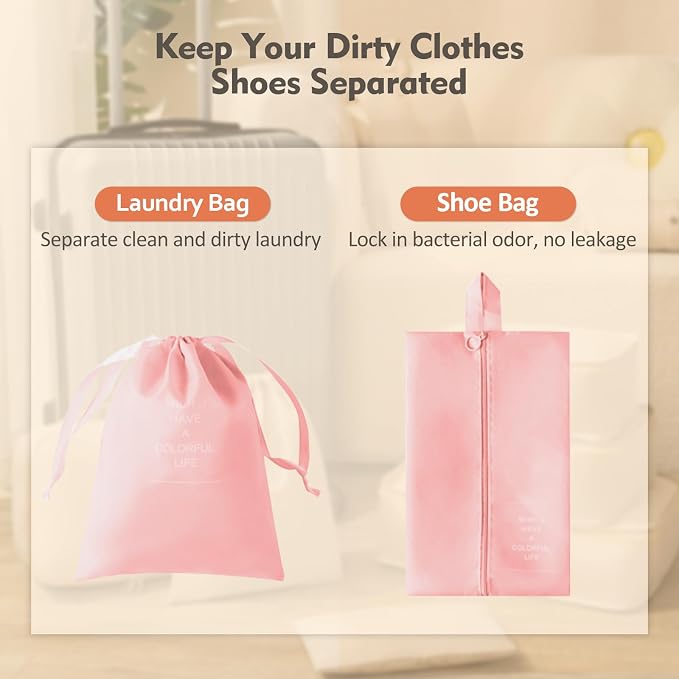 Packing Cubes for Travel- 8 Set Luggage Organizer Bags for Family, Mesh Breathable Travel Packing Cubes for Suitcases Durable Travel Essentials Bags Set (Pink, 8 Set) - Image 6