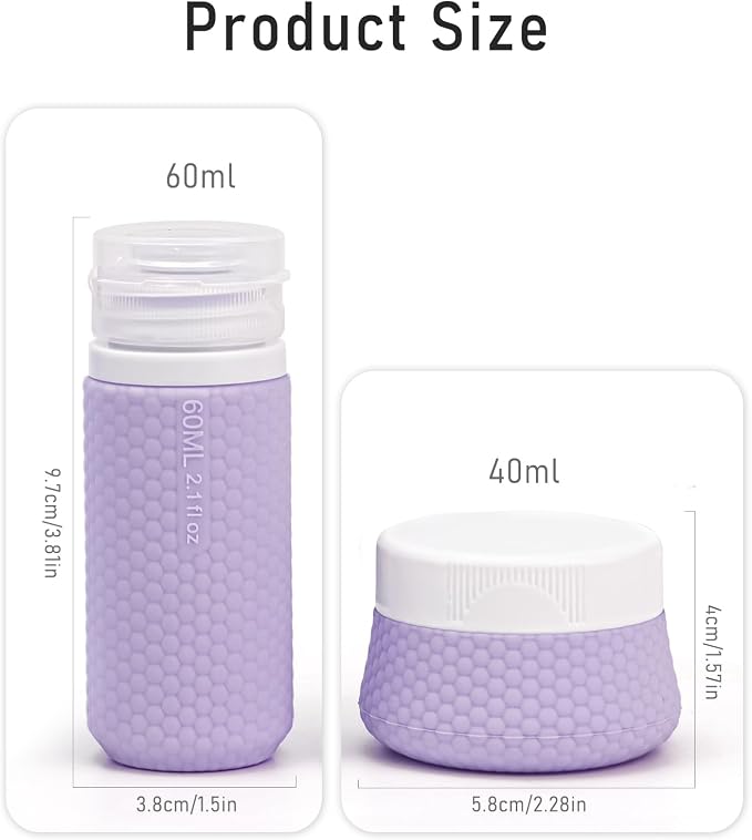 2 oz Travel Bottle Silicone Small Liquid Travel Containers 2 Pack Leak Proof TSA Approved Bottles On The Go Size Traveling Kit for Toiletries Shampoo Body Wash Skincare Lotion Women - Leather Purple - Image 4