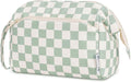 Narwey Makeup Bag Women Girls, Travel Toiletry Bag for Women Cosmetic Bag Organizer Make up Bag with Compartments Toiletries Medicine Bag (Mint Green Checkerboard) by Narwey