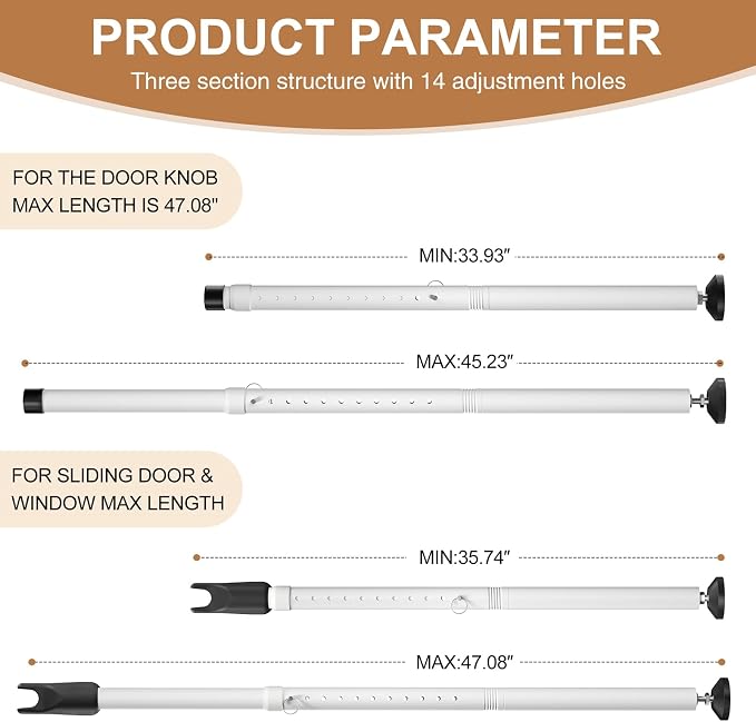 Sliding Glass Door Security Bar, Patio Door Barricade Security Bar, Apartment BarSliding Door Security Bar, Door Jammer, White, 1 Pack - Image 5