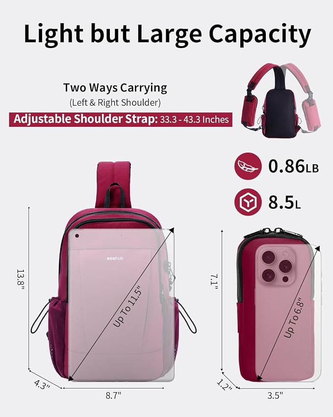 ECOHUB Anti-Theft Crossbody Bag Men Women RFID Blocking Lightweight Sling Backpack Water Resistant for Travel Hiking Outdoor - Image 6