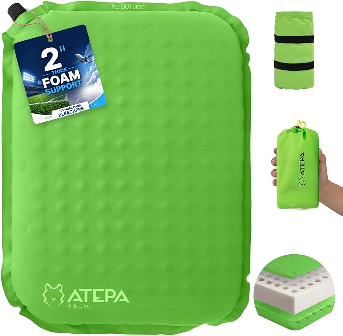 ATEPA Inflatable Seat Cushion | 2" & 2.5" Foam Core Seat Pad, Self Inflating, Compact, Stadium, Airplane, Travel, Camping, Hiking, Sports events by ATEPA