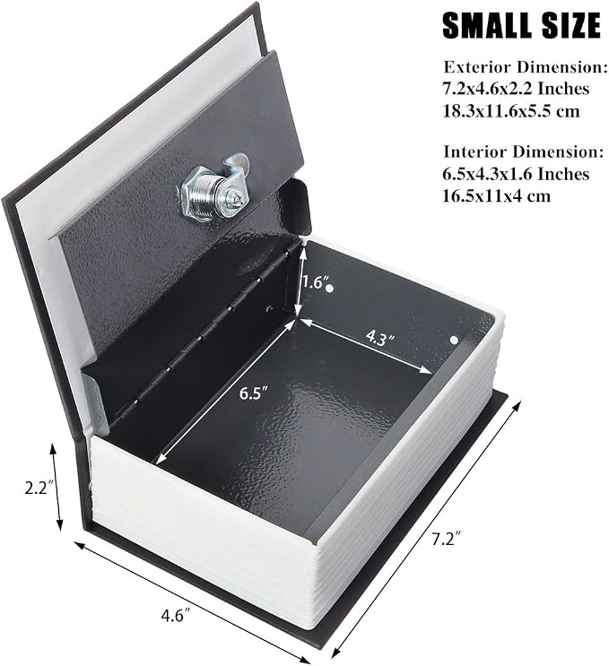 Jssmst Book Safe with Key Lock, Dictionary Diversion Safe Seceret Hidden Book with Safe Inside, Fake Book Money Metal Lock Box Small, 7.2" x 4.6" x 2.2", Black - Image 2