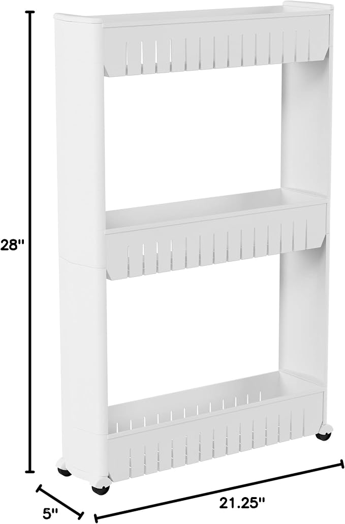 Lavish Home 3 Tier Shelf Rolling Cart - Narrow-Space Kitchen or Bathroom Shelf Organizer Cart - Slim Slide-Out Storage Shelves for Kitchen, Bathroom, Laundry and Pantry - Image 10