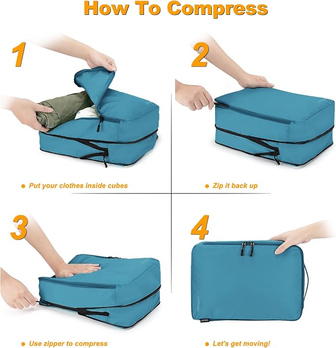 Compression Packing Cubes, Lumesner 8 Set Travel Packing Cubes for Carry on Suitcases, Compression Suitcase Organizers Bag Set & Travel Cubes (Blue, 8-piece) - Image 4