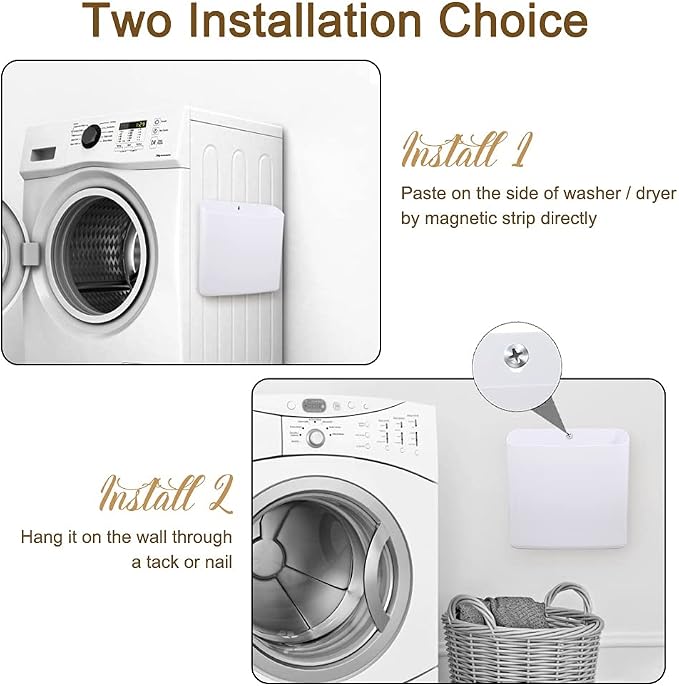 Picowe Magnetic Laundry Storage, 2 Pack Lint Holder Bin for Laundry Room, Space-Saving Trash Container Hanging on Dryer, Washer or Wall Mount Trash Bin (Gray White) - Image 5