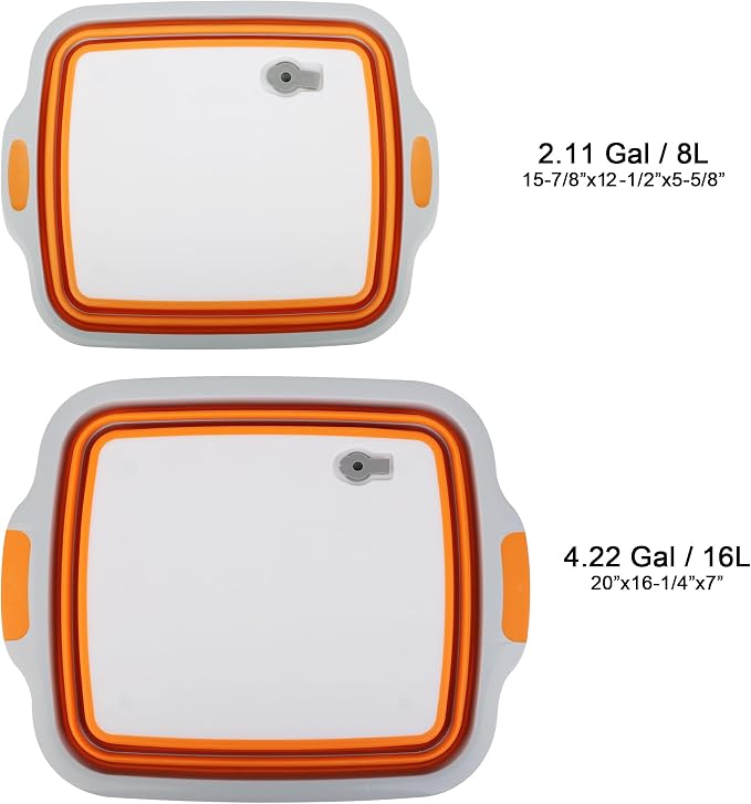 Collapsible Cutting Board with Container, Foldable Camping Sink with Colander, BBQ Prep Tub with Lid, Multifunction Dish Basin for Kitchen, Bowl, Vegetable and Fruit, 2.11 Gal/8L Storage Basket - Image 9