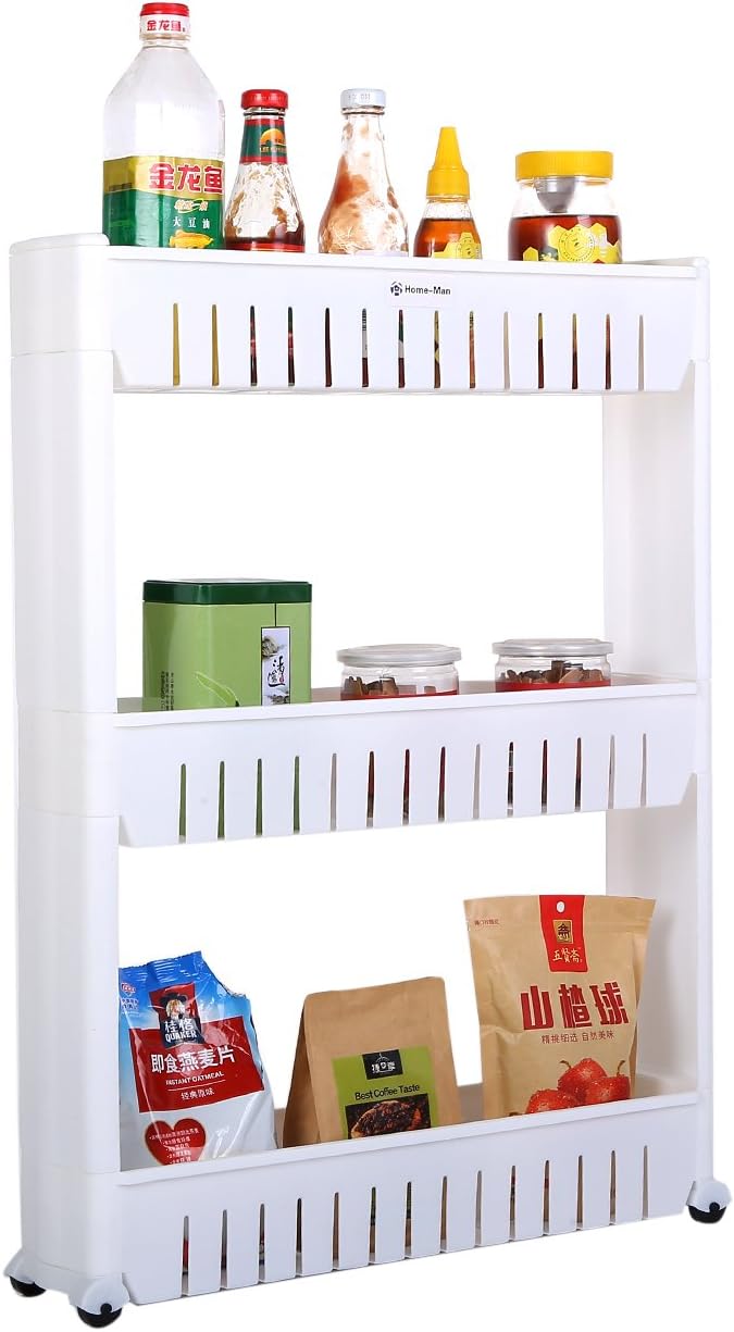 Laundry Room Organizer, Mobile Shelving Unit Organizer with 3 Large Storage Baskets, Gap Storage Slim Slide Out Pantry Storage Rack for Narrow Spaces by Home-Man