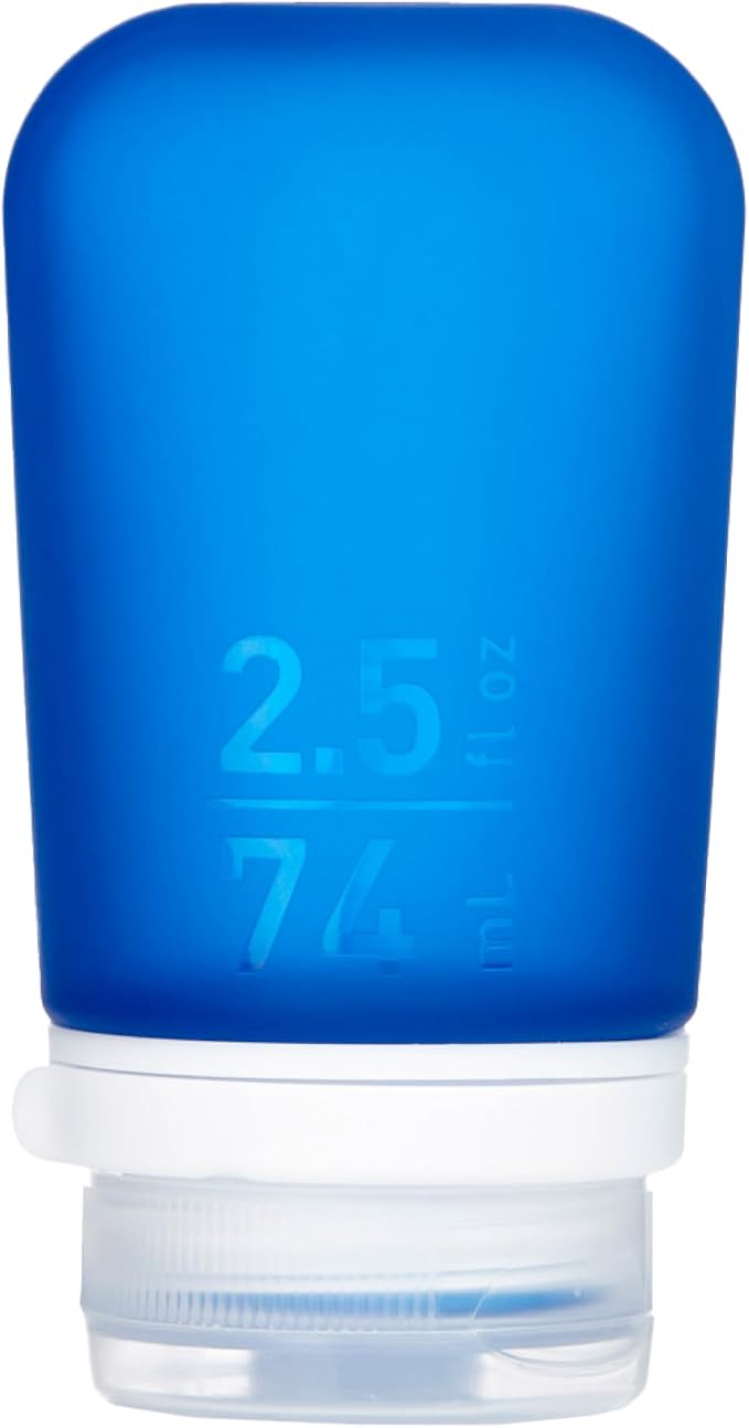 humangear GoToob+ (Medium) | Refillable Silicone Travel Bottle | Locking Lid | Food-Safe Material | Dark Blue, Medium (2.5 fl.oz.; 74ml) | Refillable & Leak-Proof Silicone Travel Size Bottles with Locking Cap for Toiletries, Camping & TSA Carry-On by humangear