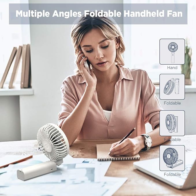 EasyAcc Handheld Fan, 5000 Battery Operated Portable Fan [ 4 Speed 20 Hours Powerful Hand Table Fan ] One Touch Power Off Foldable USB Desk Fan for Home Travel Outdoor - Image 8
