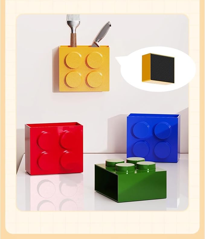 Magnetic Basket Organizer for Fridge - Lego-Style ABS Plastic Storage Box, No Drill Design for Kitchen Counter, Microwave & Whiteboard, Holds Up to 3.5 lbs (Red) - Image 8