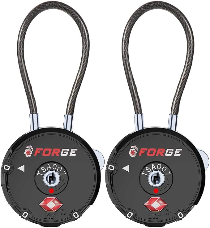 Forge Quality TSA Approved Luggage Locks for Travel Accessories, Suitcase, Pelican case, Ammo Boxes, Set Your own Combination, Zinc Alloy Body-Cable Black 2 Locks by Forge