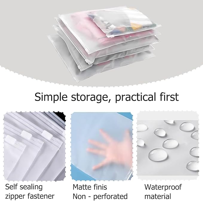 25 Pcs Plastic Travel Storage Bags,Reusable Ziplock Bags,Plastic Hospital Bag,Frosted Nonporous Waterproof Ziplock Bags for Clothes,Maternity,Shoes, Cosmetics,5 Sizes - Image 3
